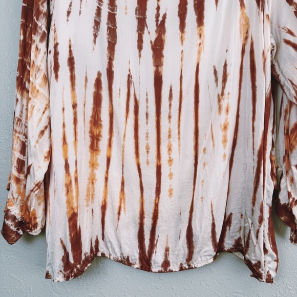 Stark X tie dye satin rustic orange cuff blouse L - Picture 8 of 12